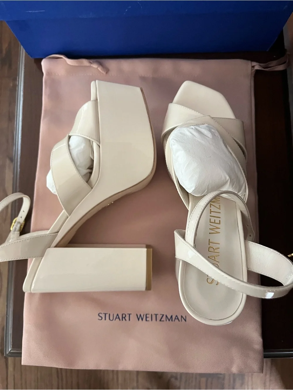 Stuart Weitzman Miami Squarehigh 140 Platform Sandal in Seashell Size 6